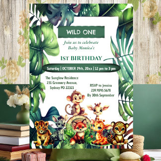 Wild One Jungle Safari Tropische Blätter Geburtsta Einladung