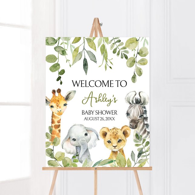 Wild One Jungle Safari Willkommen Poster (Greenery Animals Baby Shower  Welcome Sign)