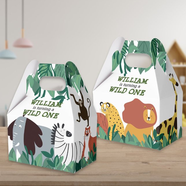 Wild One Jungle Safari Zoo Erster Geburtstag Geschenkschachtel (Wild One Jungle Safari Zoo First Birthday Favor Box)