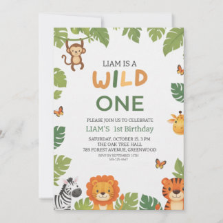 Wild One Jungle Theme 1st Birthday Party Invite Einladung