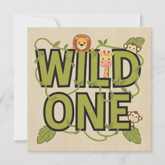 Wild One Jungle Theme Geburtstagsdesign Karte (Vorderseite)