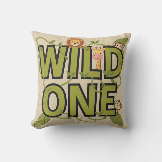 Wild One Jungle Theme Geburtstagsdesign Kissen (Vorderseite)