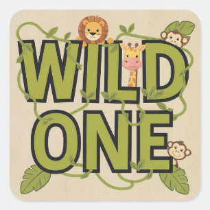 Wild One Jungle Theme Geburtstagsdesign Quadratischer Aufkleber
