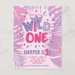 Wild One Jungle Theme Girl zum ersten Geburtstag Postkarte