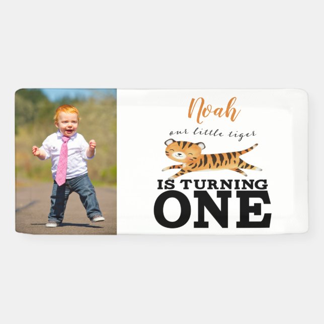 Wild One Jungle Tiger 1. Geburtstag Foto Banner (Horizontal)