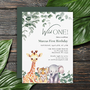Wild One Kids Safari Tiere ersten Geburtstag Einladung