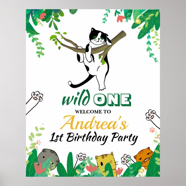Wild One Kitty Cat Kitten Einladung zum 1. Geburts Poster (Vorne)