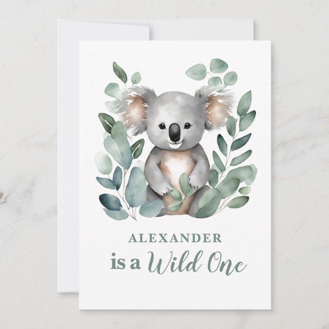 Wild One Koala Animal Child's 1. Geburtstag Einladung (Vorderseite)