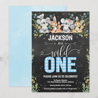 Wild One Koala & Kangaroo Gingham 1. Geburtstag Einladung