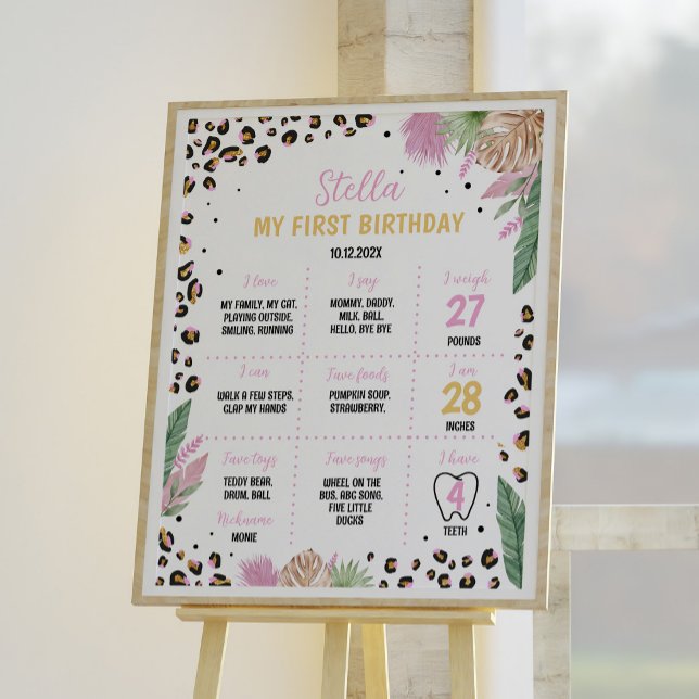Wild One Leopard Birthday Milestone Zeichen Poster (Von Creator hochgeladen)