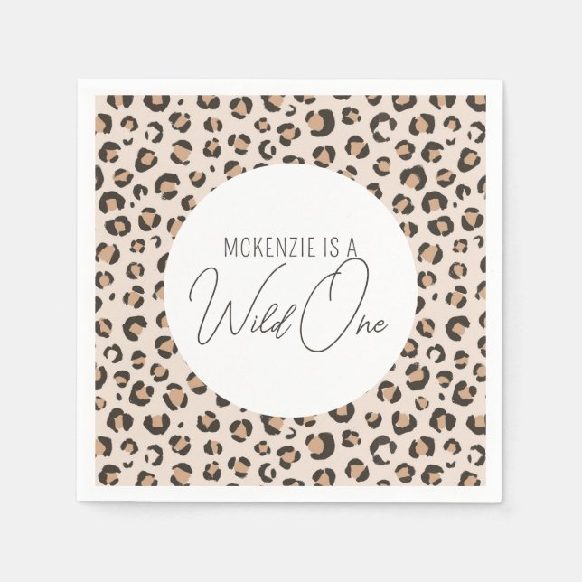 Wild One Leopard Print 1. Geburtstag Serviette (Vorderseite)