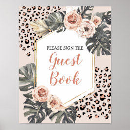 Wild One Leopard Print Birthday Guest Book Sign Poster