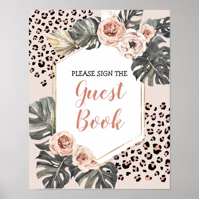Wild One Leopard Print Birthday Guest Book Sign Poster (Vorne)