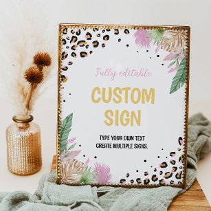 Wild One Leopard Print Birthday Party Table Sign Poster