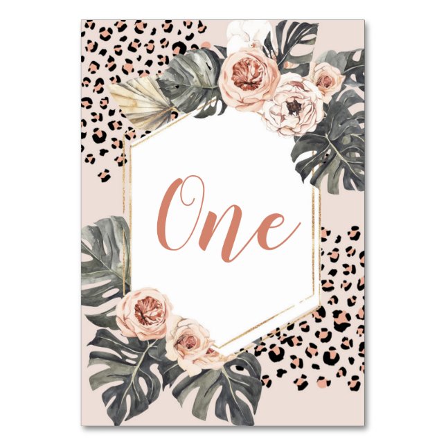 Wild One Leopard Print Girl Birthday Tischnummer (Vorderseite)