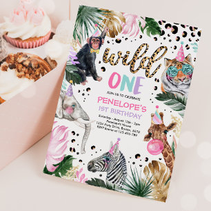 Wild One Leopard Print Safari Tiere 1. Geburtstag Einladung