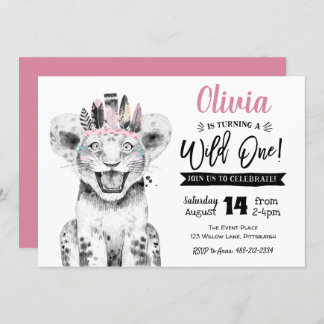 Wild One Lion | Mädchen Einladung 1. Geburtstag