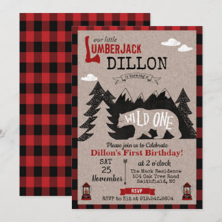 Wild One Lumberjack Erster 1. Geburtstag Einladung