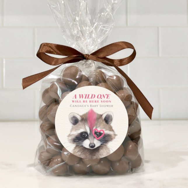 Wild One Mohawk Raccoon Babydusche Runder Aufkleber (Von Creator hochgeladen)