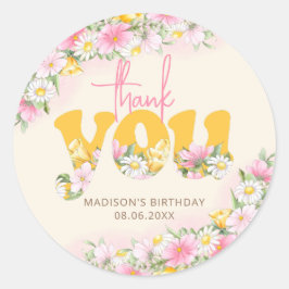 Wild One Mustard & Pink Wildblume Vielen Dank Runder Aufkleber