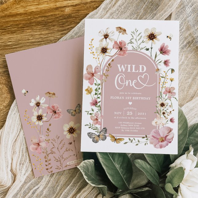Wild One: Muted Blush Wildblume 1. Geburtstag Einladung (Von Creator hochgeladen)