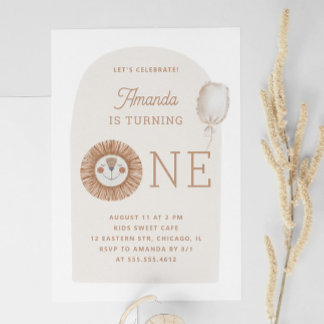 Wild One | Neutrale Boho Lion erste Geburtstagspar Einladung