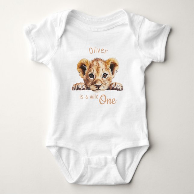 Wild One Niedlich Baby Lion Personalisiert Baby Strampler (Vorderseite)