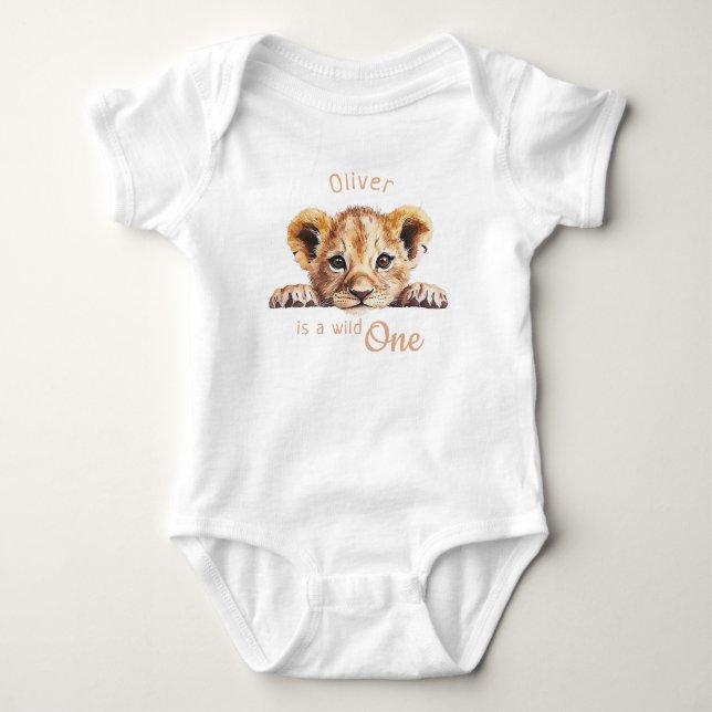 Wild One Niedlich Baby Lion Personalisiert Strampler (Vorderseite)