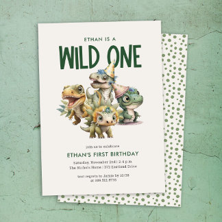 Wild One Niedlich Dinosaur Erste Geburtstagsparty Einladung