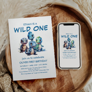 Wild One Niedlich Dinosaur Erste Geburtstagsparty Einladung