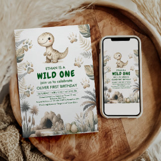 Wild One Niedlich Dinosaur Erste Geburtstagsparty Einladung