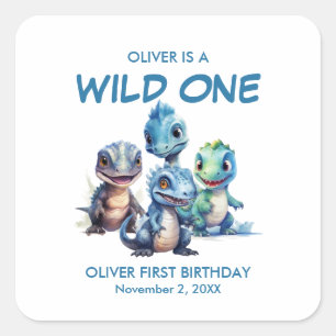 Wild One Niedlich Dinosaur Erste Geburtstagsparty Quadratischer Aufkleber