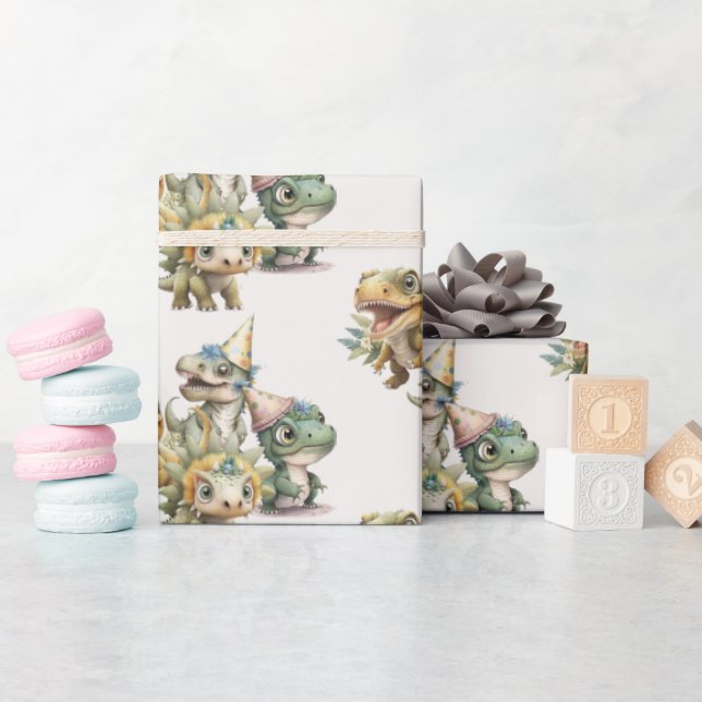 Wild One Niedlich Dinosaur Geburtstagsparty Geschenkpapier (Babyparty)
