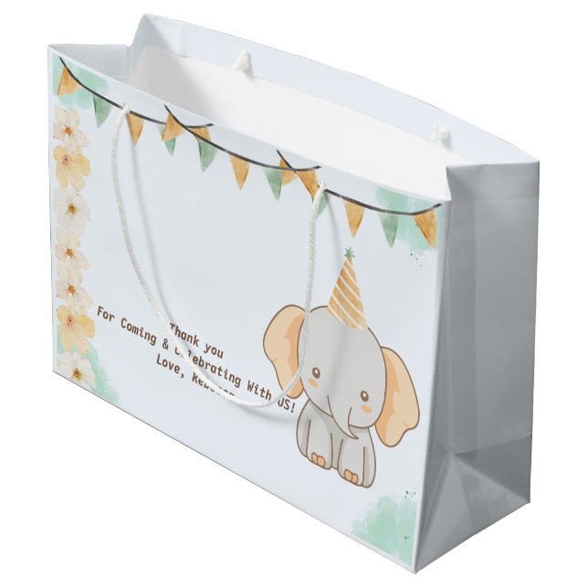 Wild One Niedlich Elephant 1. Geburtstag Große Geschenktüte (Rückseite Schrägansicht)