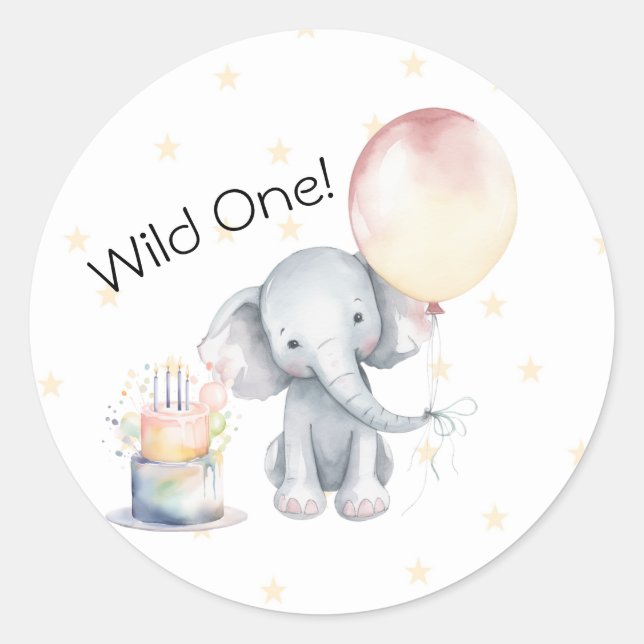 Wild One Niedlich Elephant Balloon Cake 1. Geburts Runder Aufkleber (Vorderseite)