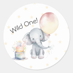 Wild One Niedlich Elephant Balloon Cake 1. Geburts Runder Aufkleber