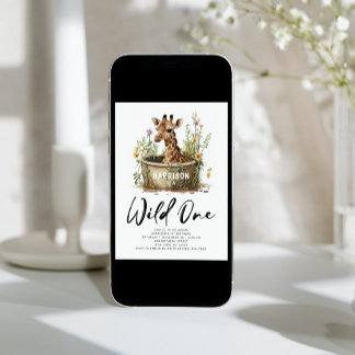 Wild One Niedlich Giraffe 1. Geburtstag Boho Anima Einladung