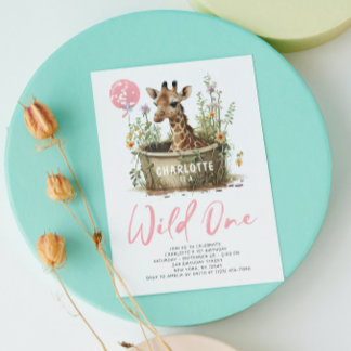 Wild One Niedlich Giraffe 1. Geburtstag Boho Anima Einladung
