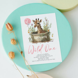 Wild One Niedlich Giraffe 1. Geburtstag Boho Anima Einladung