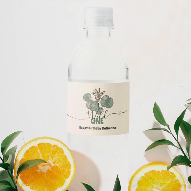 Wild One Niedlich Giraffe Animal Birthday Party Wasserflaschenetikett (Von Creator hochgeladen)