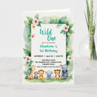 Wild One Niedlich Jungle Animal Child's 1. Geburts Einladung