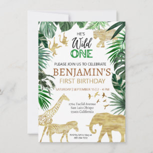 Wild One Niedlich Jungle Animal Child's 1. Geburts Einladung