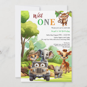 Wild One Niedlich Jungle Animal Child's 1. Geburts Einladung
