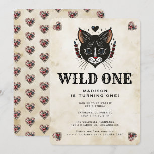 Wild One Niedlich Kitten Cat Rockabilly 1. Geburts Einladung
