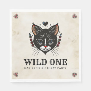 Wild One Niedlich Kitten Cat Rockabilly 1. Geburts Serviette