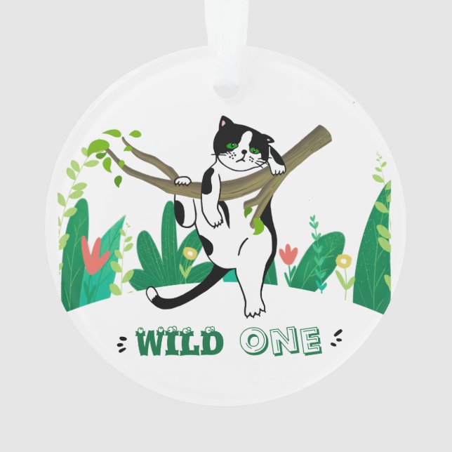 Wild One Niedlich Kitty Personalisiert Image Ornament (Rückseite)