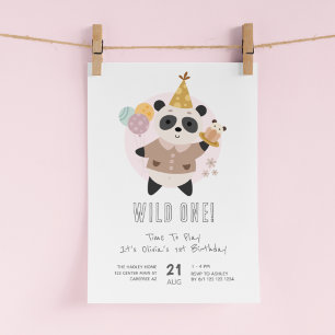 Wild One Niedlich Panda Bear 1. Geburtstag Einladung