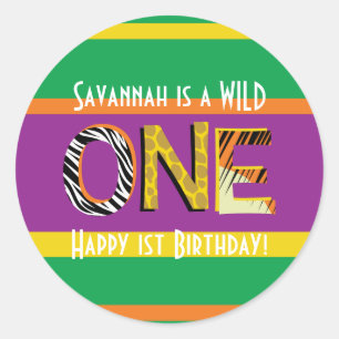 Wild One Niedlich Safari 1. Geburtstag Party Kinde Runder Aufkleber