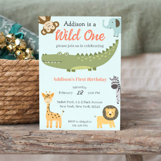 Wild One Niedlich Safari Animals 1. Geburtstag Einladung