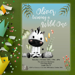 Wild One Niedlich Zebra Safari Tiere 1. Geburtstag Einladung